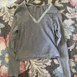 Brandy Melville Gray Long Sleeve Top with Lace Detail